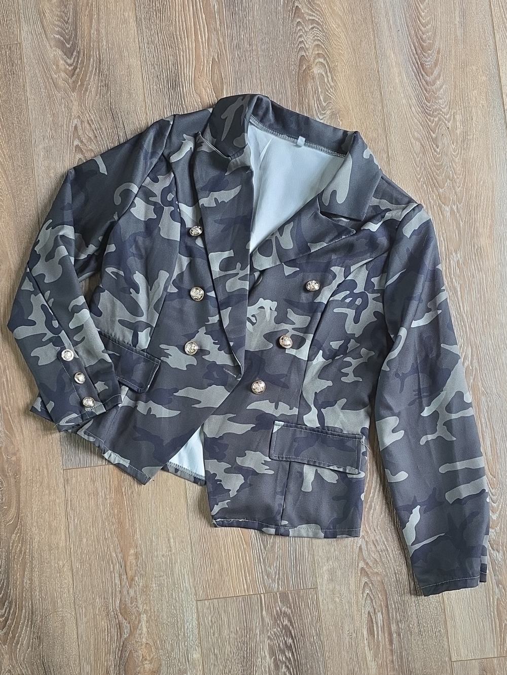 Olive Camo Double-Breasted Unlined Women's Blazer Jacket NEW Sz Large